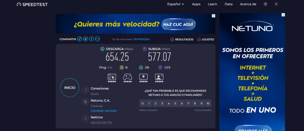 Cómo medir la velocidad de tu conexión a Internet netuno