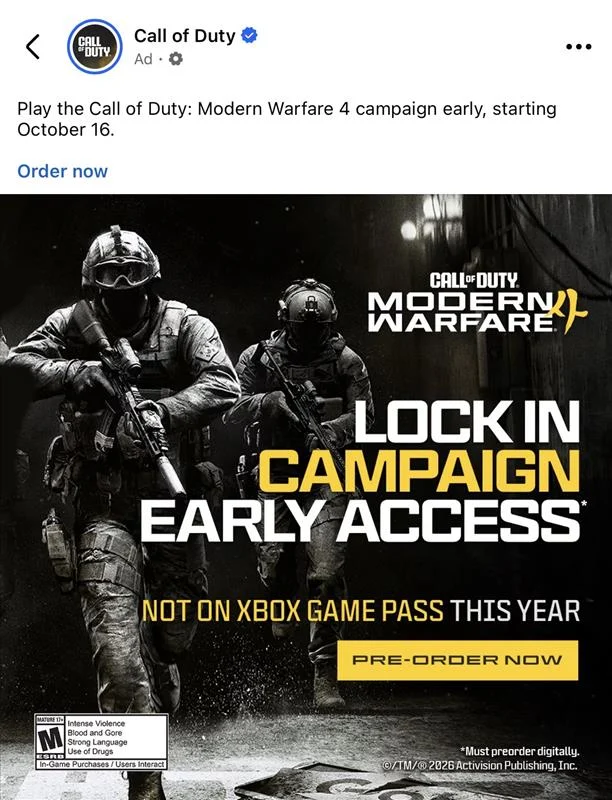 Modern Warfare 4 promociona que no llegará a Game Pass